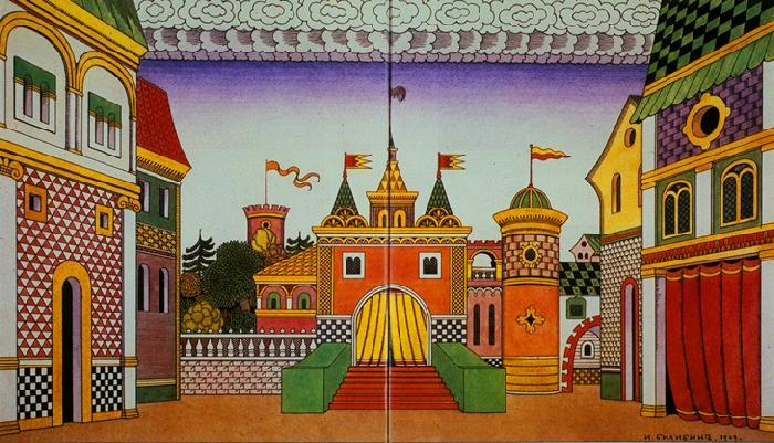 Ivan Bilibin Stage-set for the opera The Golden Cockerel 1909 oil painting picture